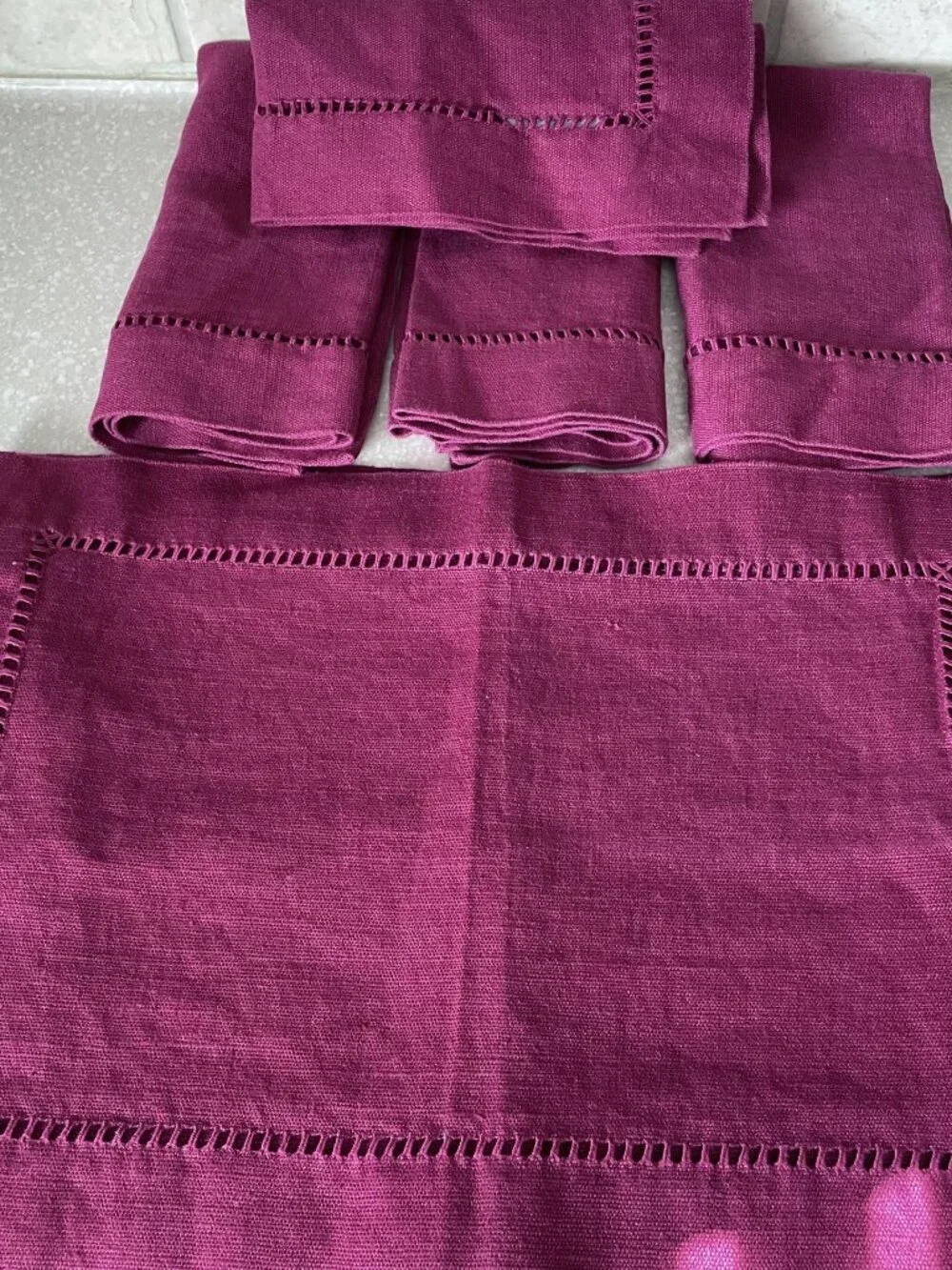 Williams Sonoma SET of 4 EACH 100% Hemp Stitch Napkins Placemats RED Cranberry